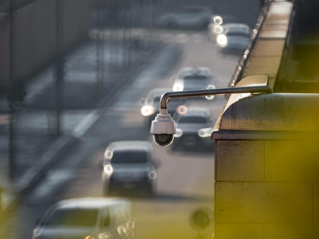 image of a surveillance camera monitoring a public area — surveillance footage injury claim