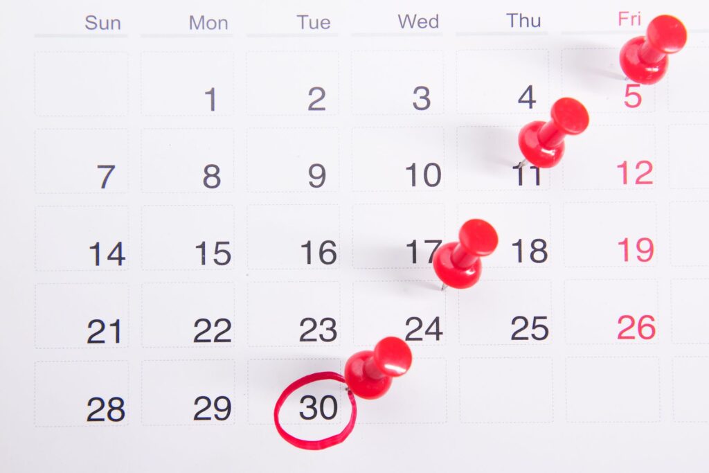 A calendar highlighting important filing deadlines. — mistakes filing injury claim