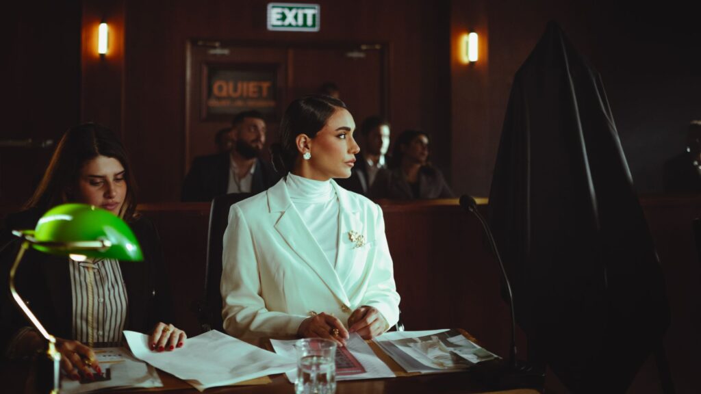 A courtroom scene depicting a lawyer representing a client during a personal injury case. — injury lawyer needed