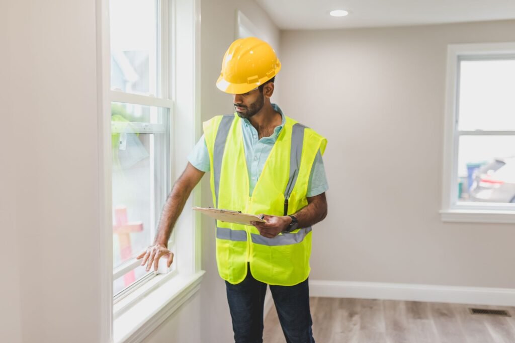 A close-up image of an insurance adjuster evaluating a claim at a damaged property. — insurance adjuster settlement