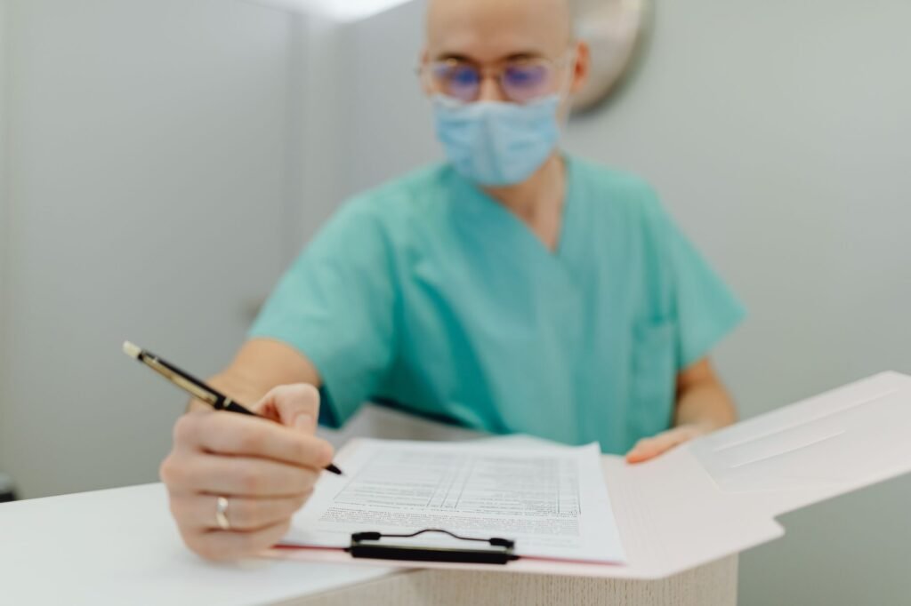 A photograph of a person gathering medical records. — gathering evidence for injury claim