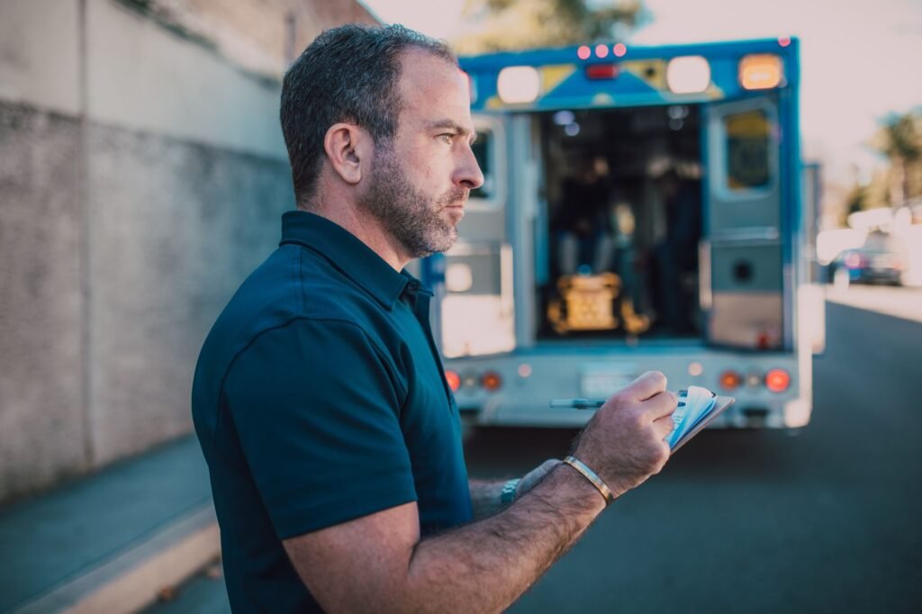 An image of a person documenting details at an accident scene. — steps after an accident