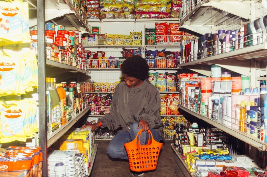 An image depicting a slip and fall scenario in a grocery store — types of personal injury claims